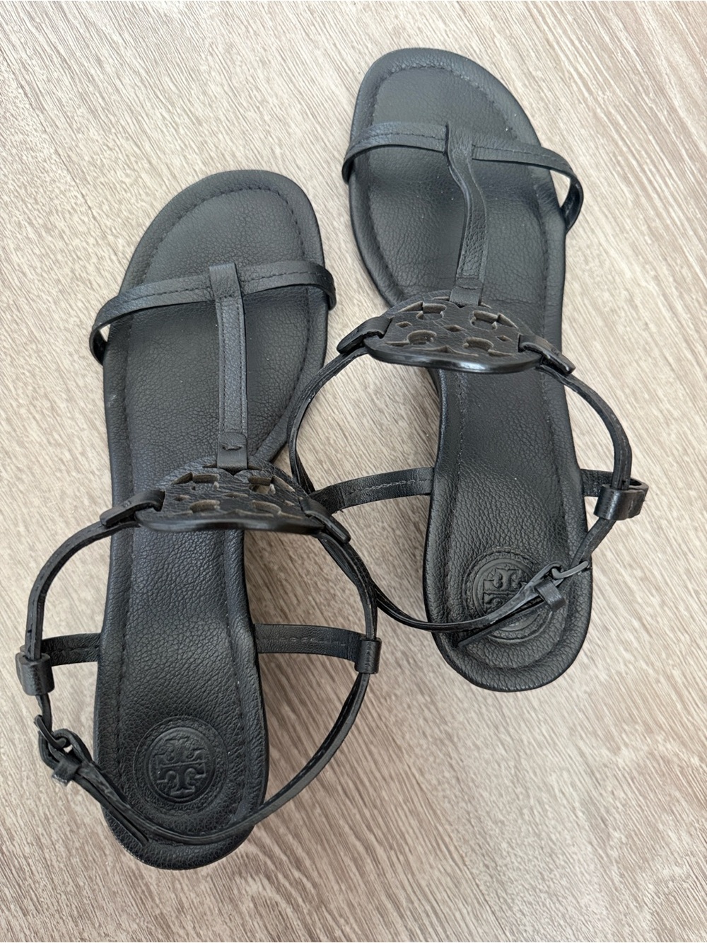 Tory Burch Black Miller T-strap Wedge Sandals- Size 9